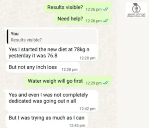 WhatsApp Chat Screenshot - Supriya saying Weight changed from 78kg to 76.8kg