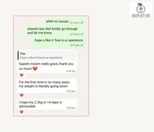 WhatsApp Chat Screenshot - Supriya saying she is happy to have 2.2 kg loss in 14 days