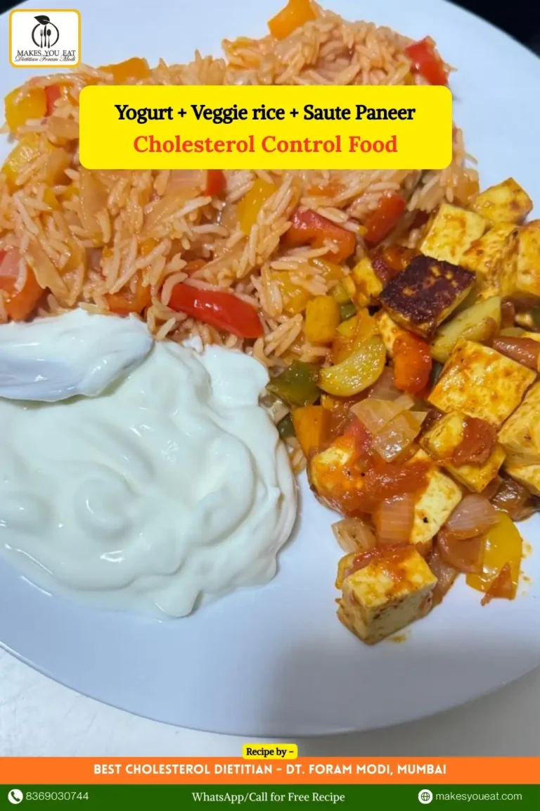 Cholesterol Control Food - Yogurt + Veggie rice + Saute Paneer - by Cholesterol Dietitian in Mumbai - Dt. Foram Modi