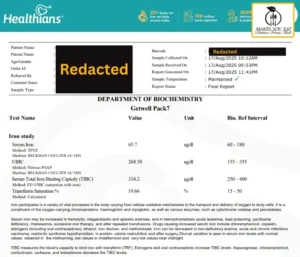 Iron Studies Pathology Test Report for Fertility Diet Plan