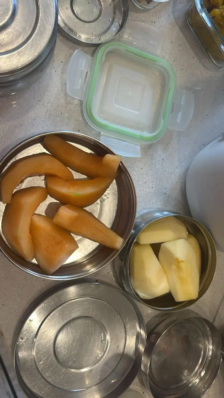 Tiffin box with muskmelon pieces