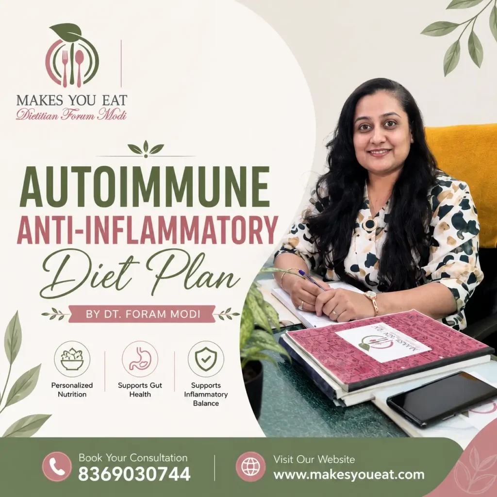Infographic about Autoimmune Anti Inflammatory Diet Plan by Dt. Foram Modi.