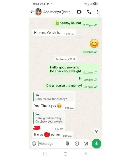 Another Whatsapp Chat Between Abhimanyu Arora and Nutritionist Foram Modi