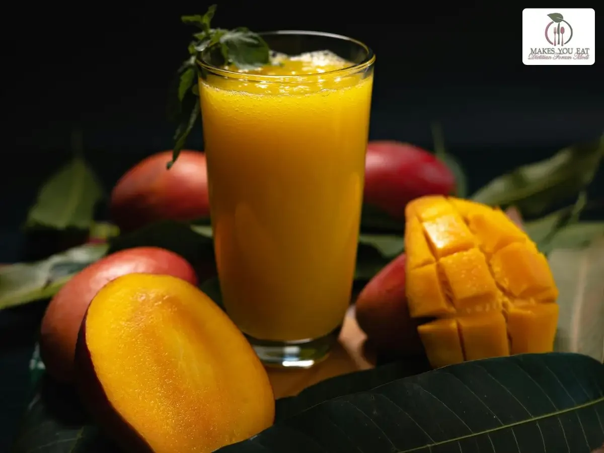 Mango juice in a glass.