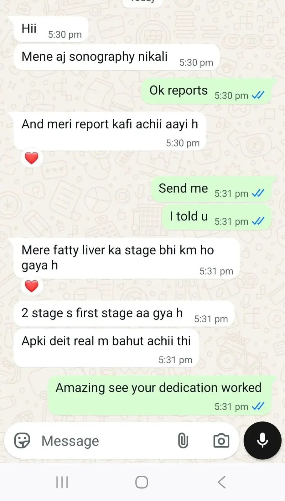 Client feedback of fatty liver diet plan