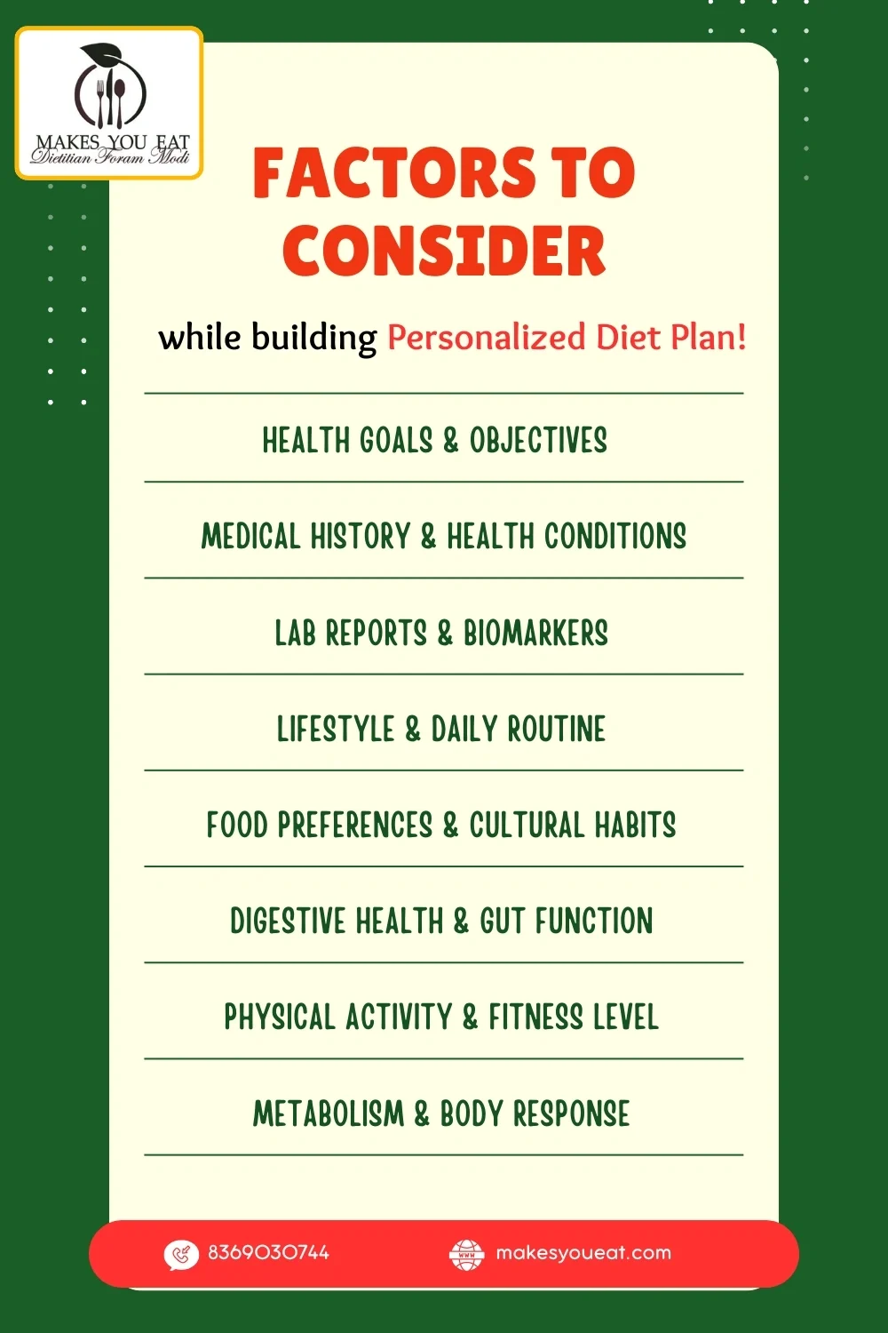 Factors to consider in building Personalized Diet Plan