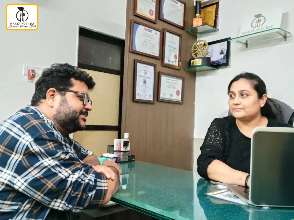 Gut Health Patient with discussing with Dietitian Foram Modi at her clinic.