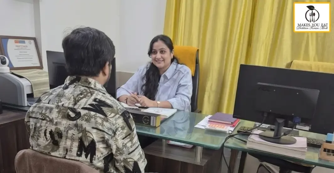 Nutritionist Dt. Foram Modi while doing diet consultation at her clinic in Borivali.