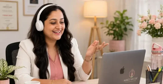 Dt. Foram Modi in online consultation call for fertility diet.