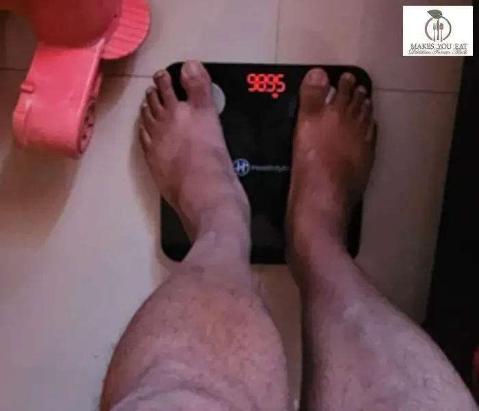 Ritesh Weight Reduced to 98Kg After Weight Loss Diet Plan A weighting scale showing Ritesh Weight Reduced to 98Kg After Weight Loss Diet Plan